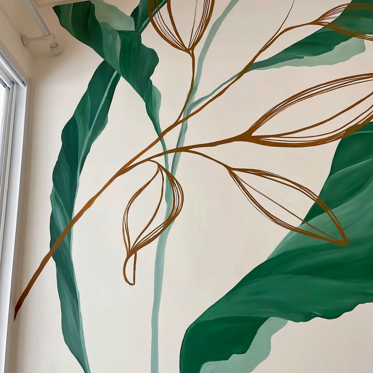 ins风花卉绿植墙体彩绘作品分享93 公寓背景墙绿植花卉ins风纯手绘