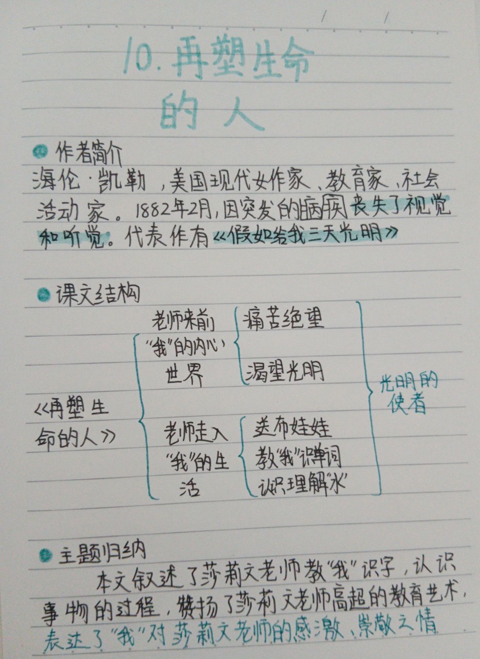七上《再塑生命的人》课文预习笔记 七上《再塑生命的人》课文预习