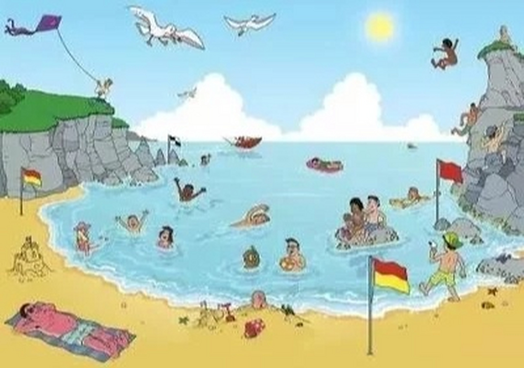 看图写话 夏日沙滩 夏天到了,晴空万里,蓝蓝的天空上飘着一朵朵白云