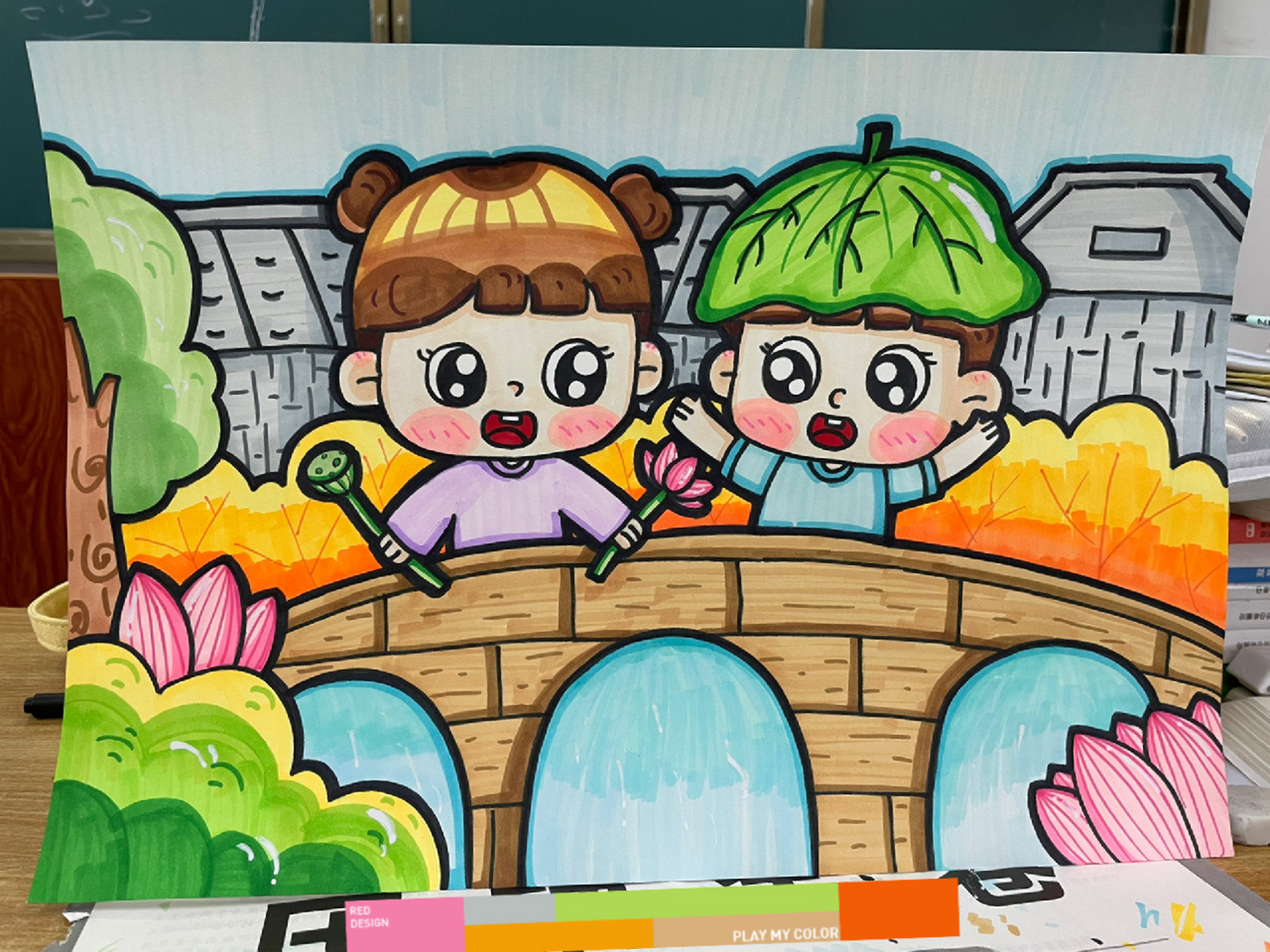 儿童画主题画 适用主题:江南水乡,我的家乡,家乡的夏天….