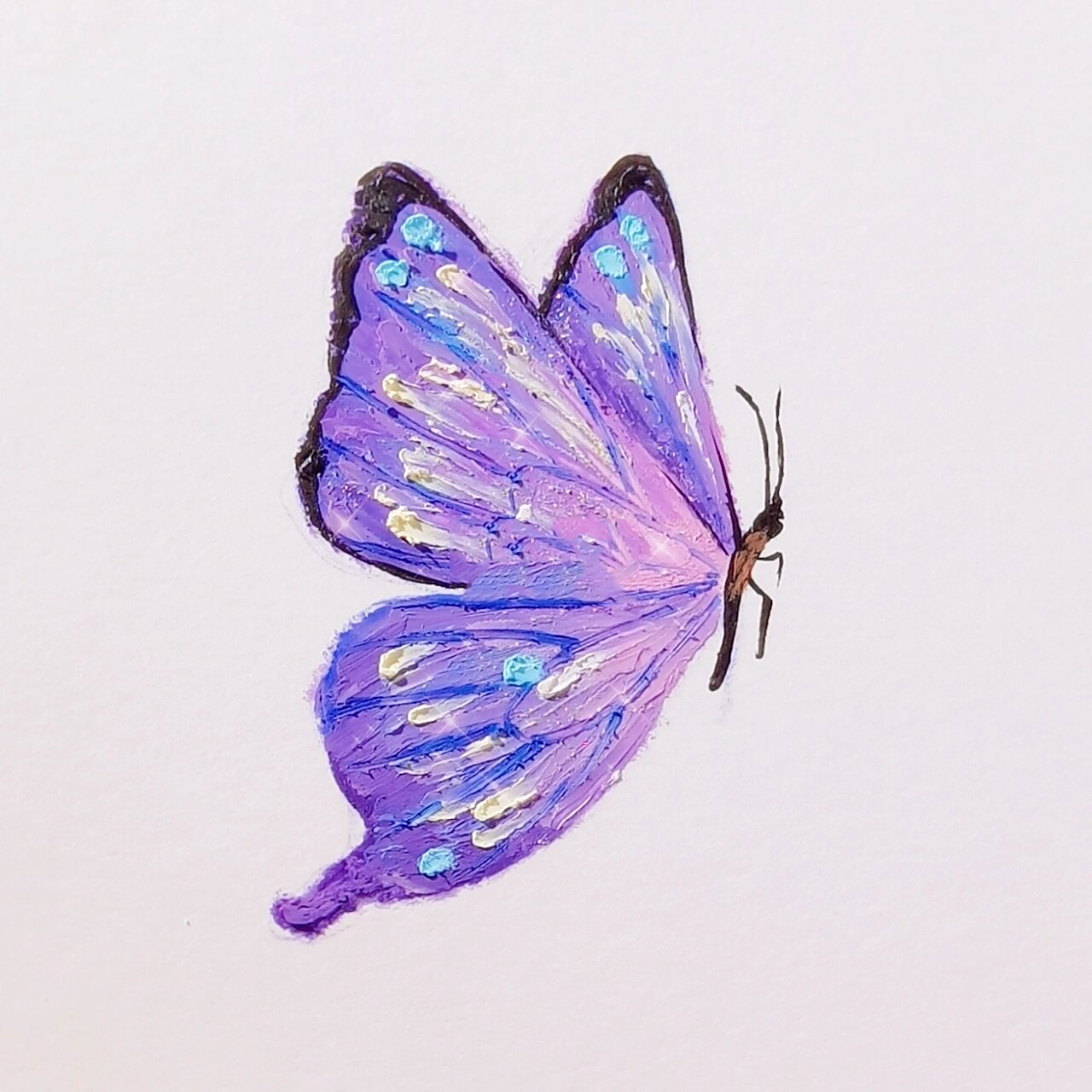 油画棒原创|蓝紫梦幻蝴蝶03油画棒绘画 一组蓝紫色系的蝴蝶,整体