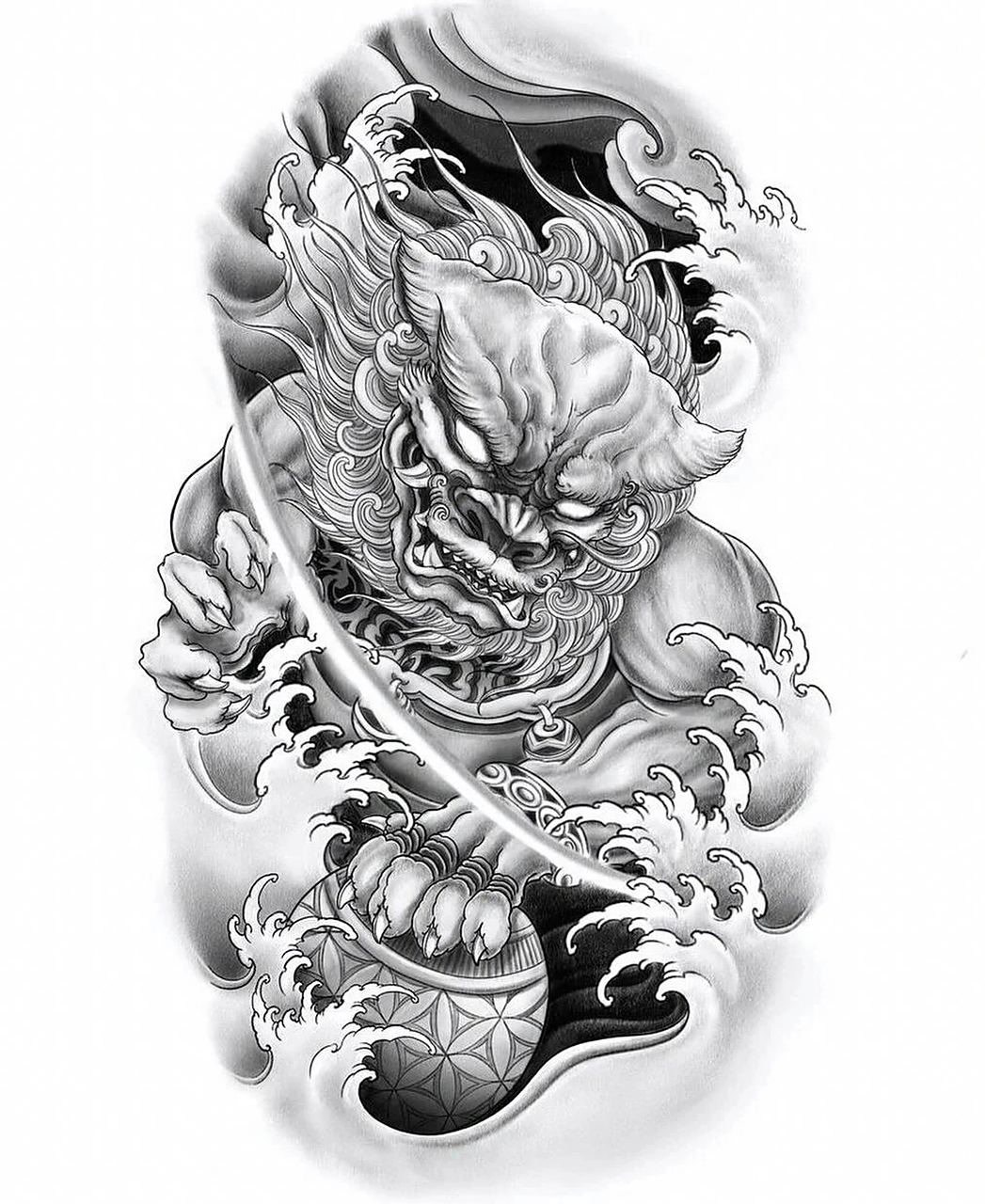 一波唐狮组合纹身手稿 唐狮