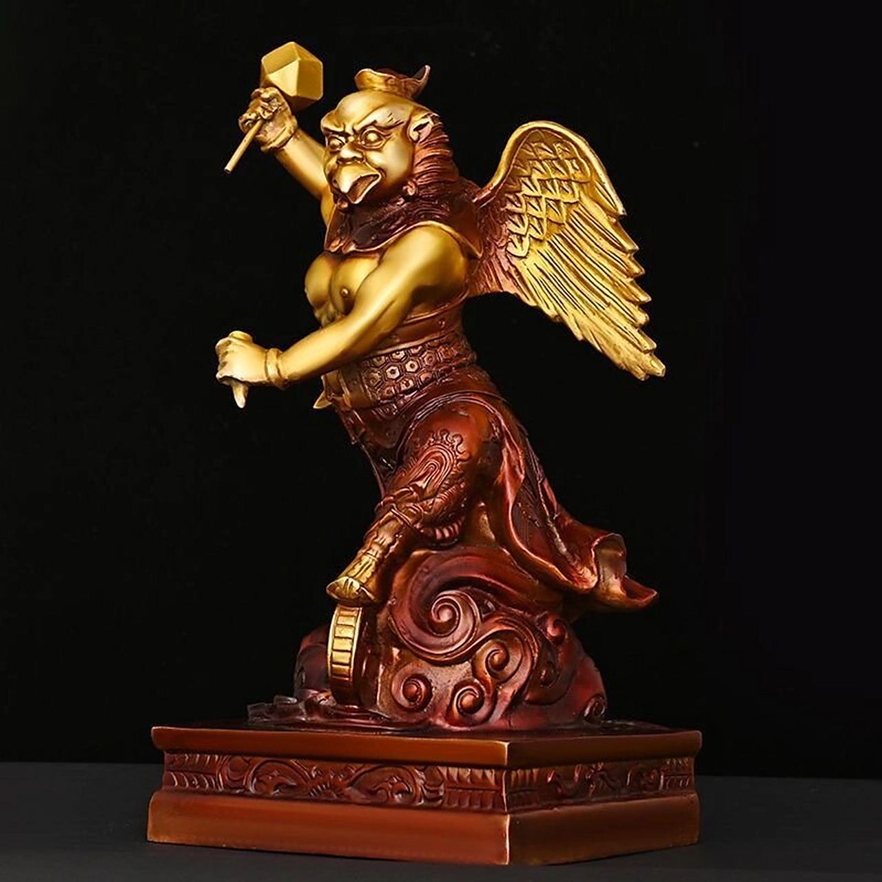 纯铜雷公电母摆件彩绘 雷震子金光圣母家用 纯铜雷公电母摆件彩绘雷震