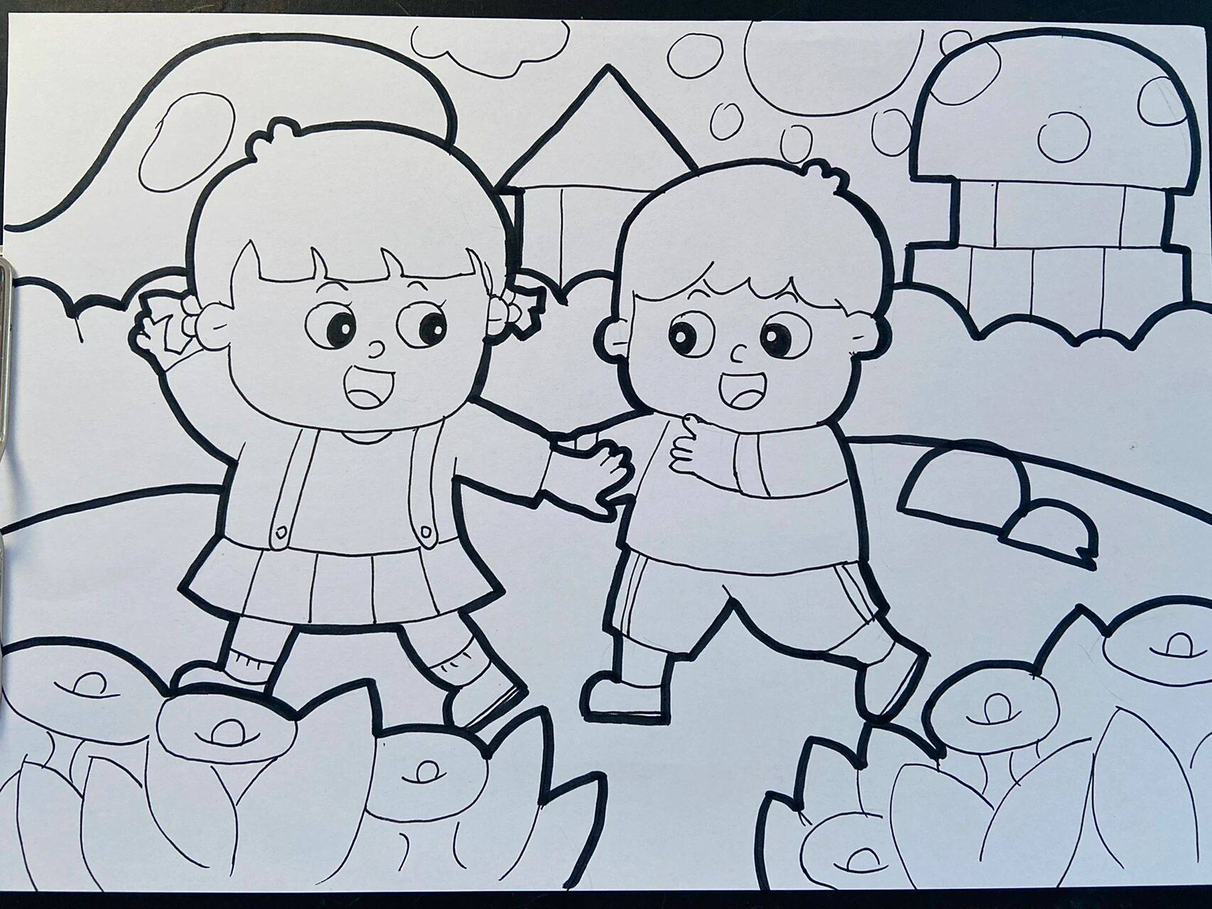 今日临摹 | 儿童画  | 幼儿园,快乐的一天 好久之前立了个flag,等满