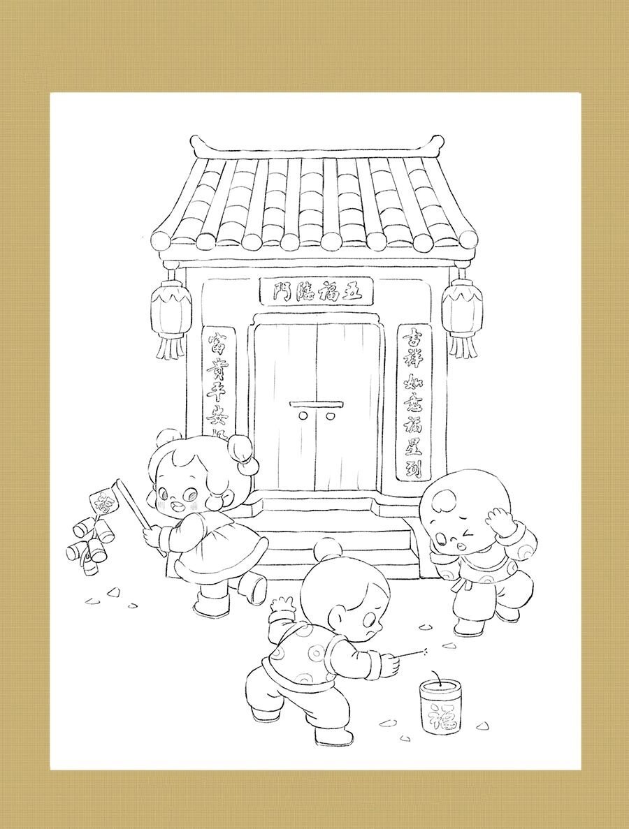 速写376|传统节日小场景| 春节放鞭炮