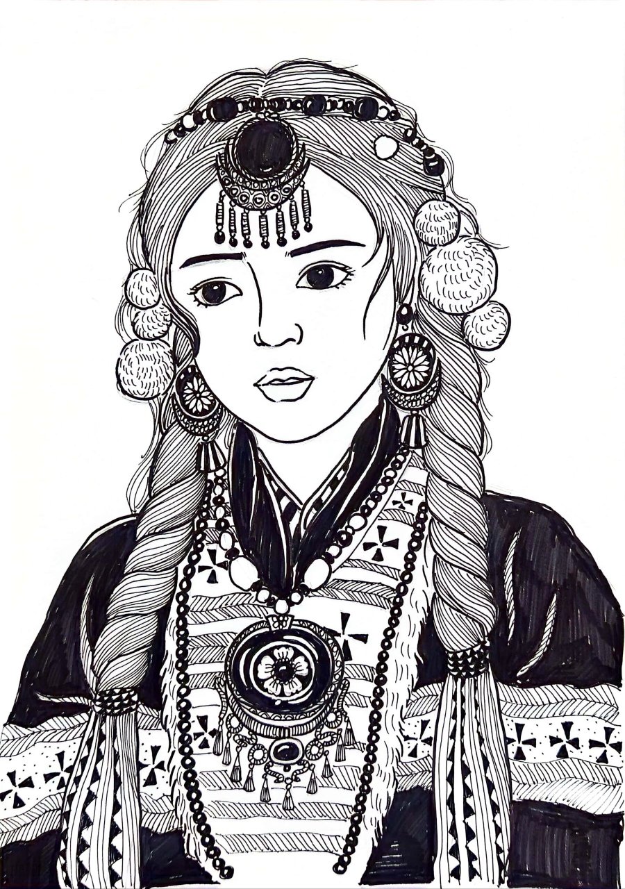 线描 | 藏族女孩
