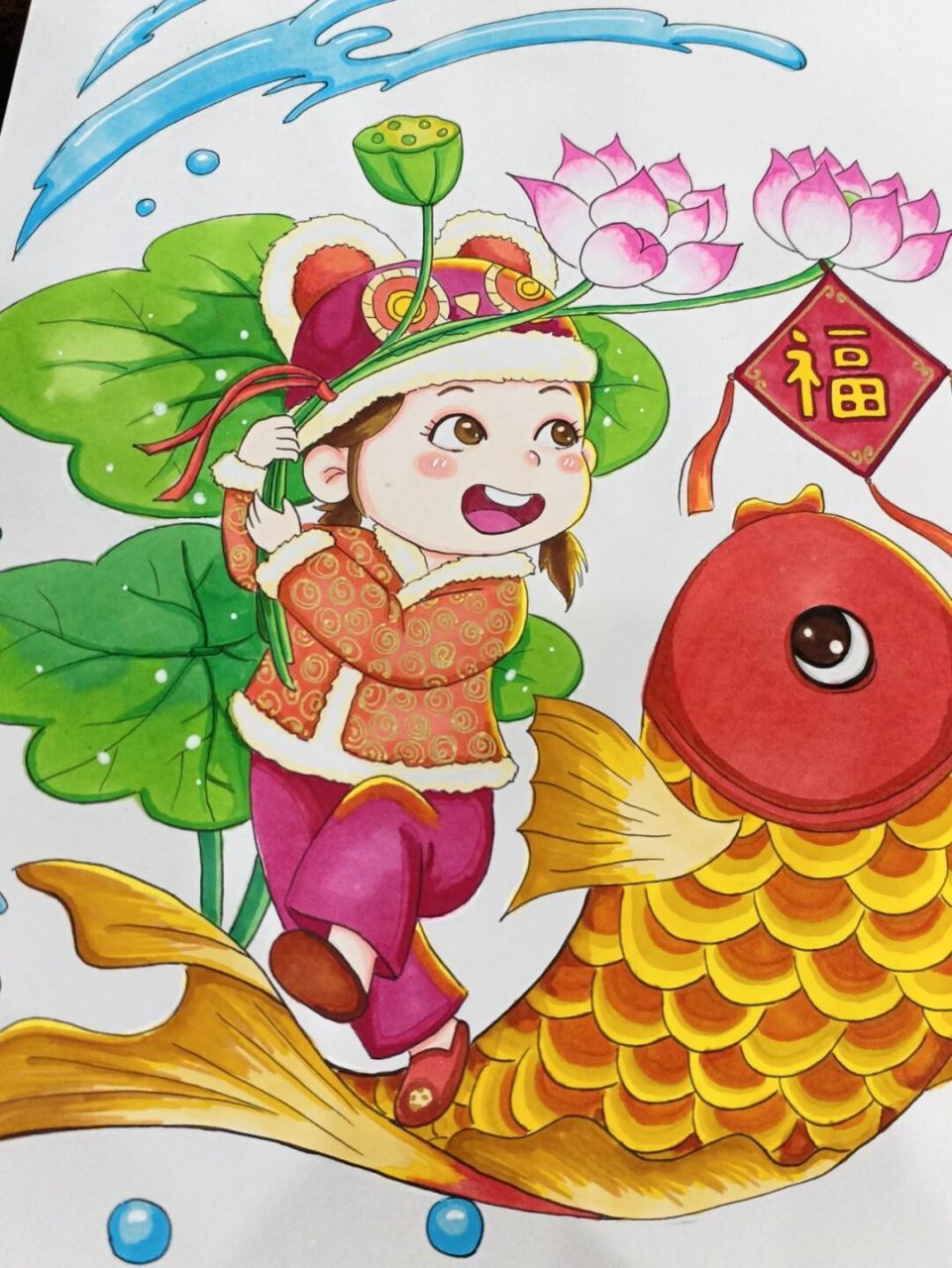 临摹自 绘画工具:马克笔#马克笔手绘# #画画# #儿童创意画新年主题