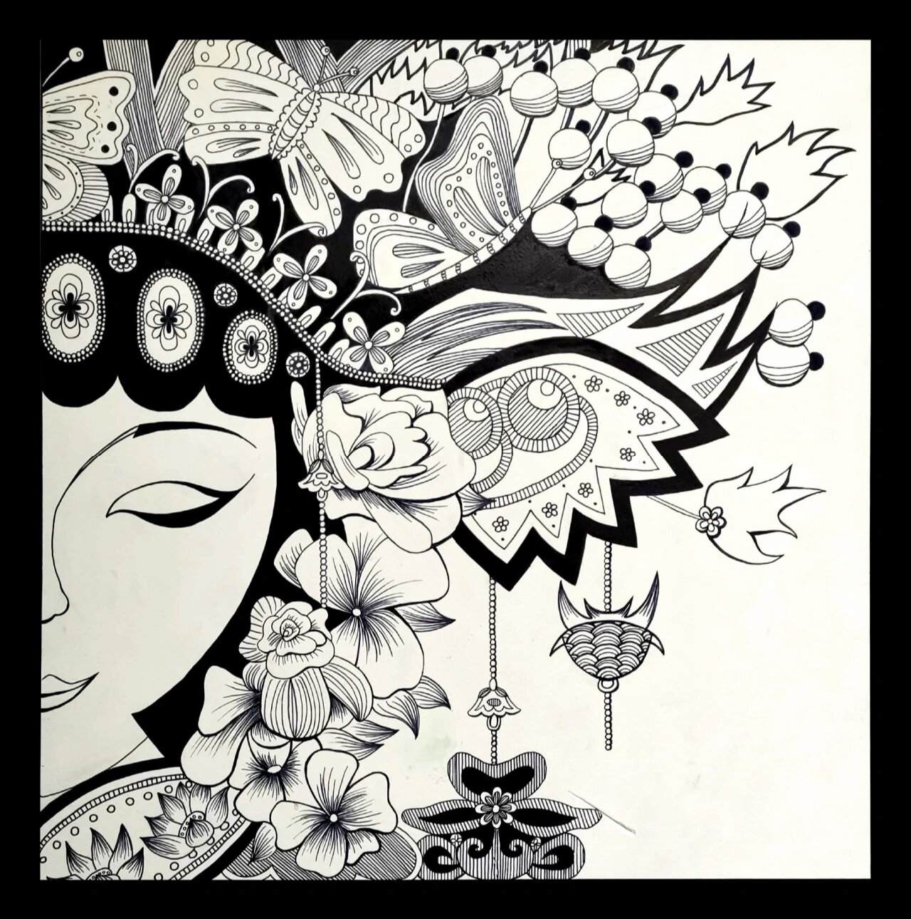黑白装饰画/京剧花旦