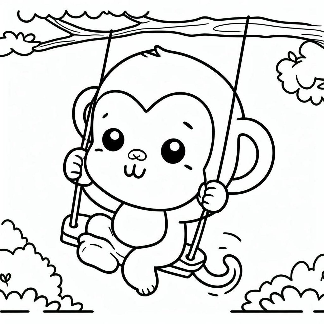 给女儿的涂色简笔画 - 荡秋千的小猴子 打印出来涂色