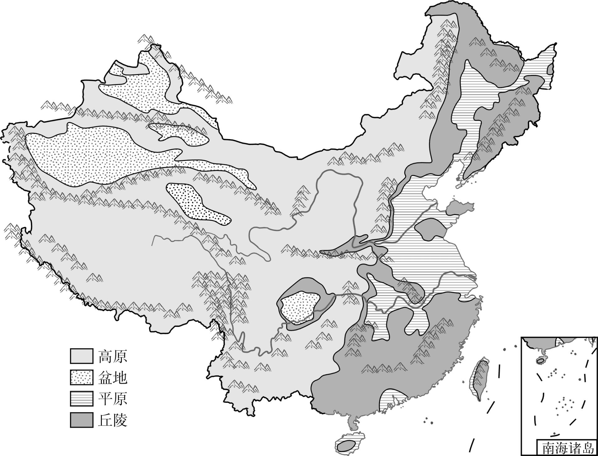 在图中填写中国的山脉骨架