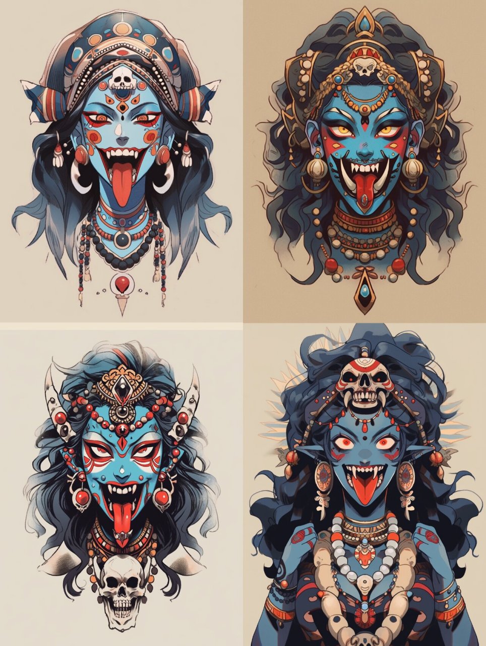 ai生成迦梨女神纹身手稿,收藏给个小红星.