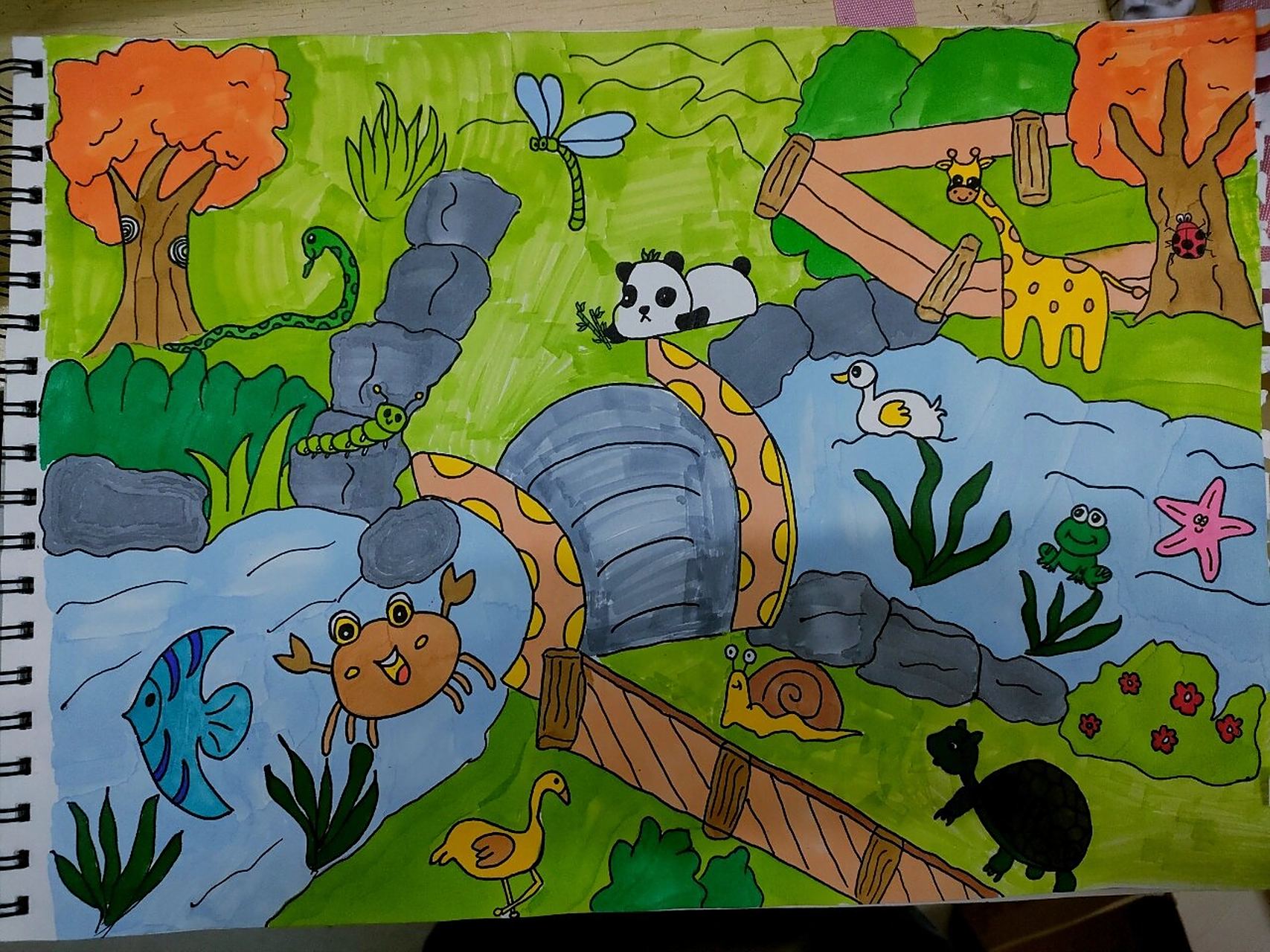 动物风景组合简笔画