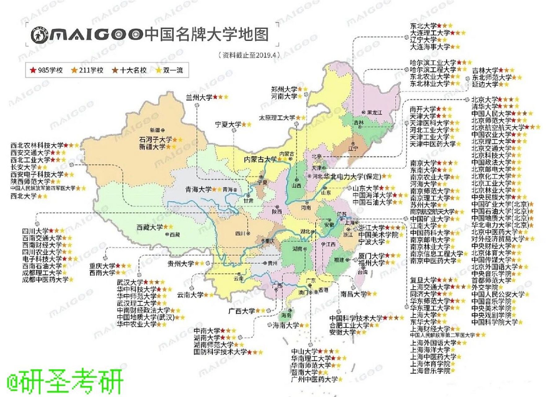 全国名牌大学地图分布, 你门心水的院校在哪个省呢?
