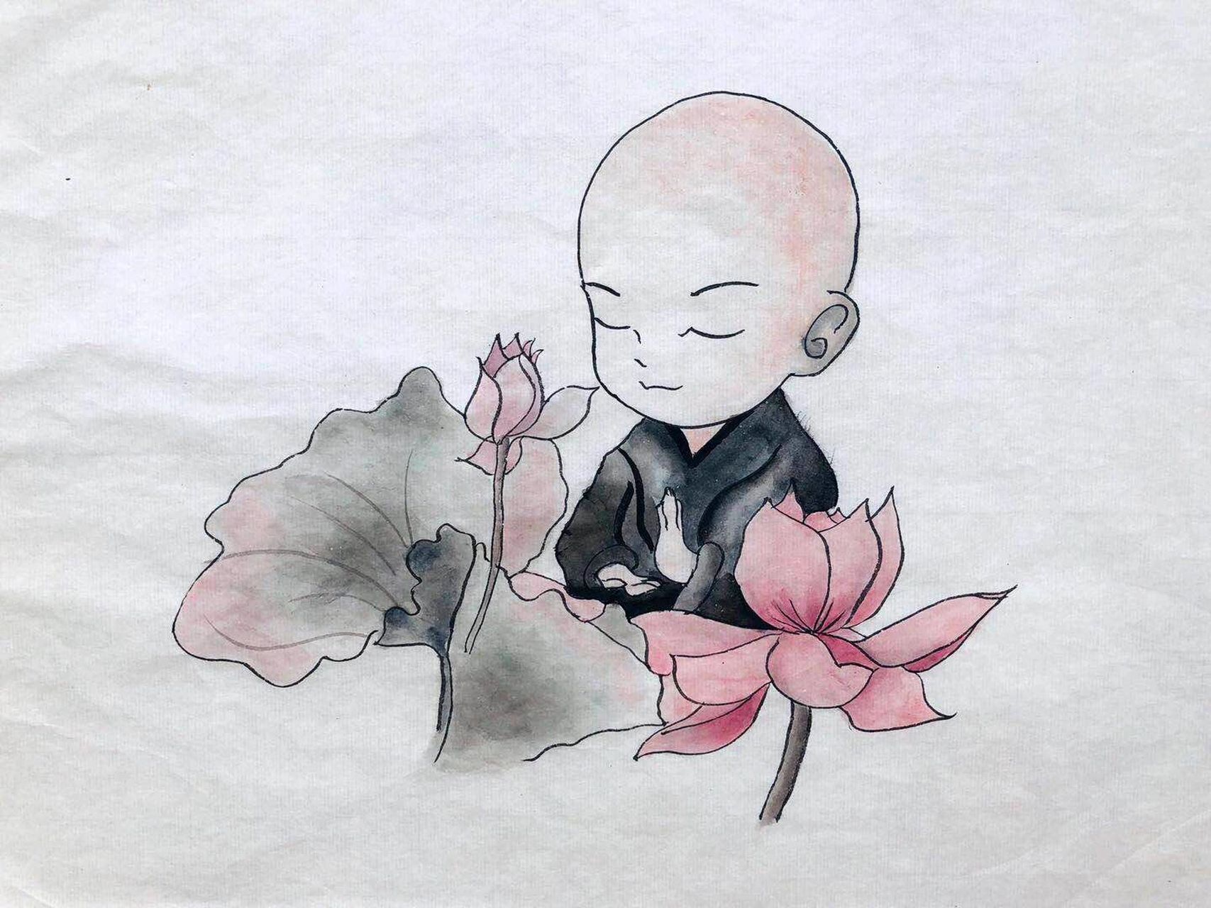 国画系列:可爱小和尚  :治愈