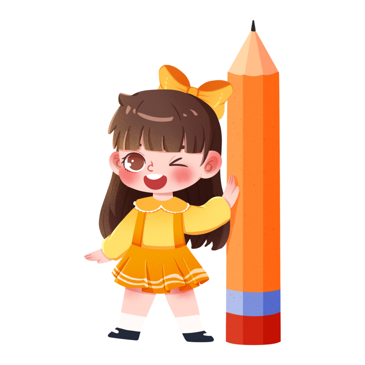 可爱卡通学生🔥免抠素材 🍑今日素材 	 🌈开学季卡通人物小女孩