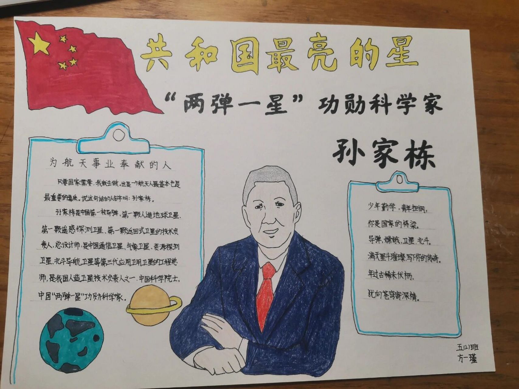 "两弹一星"孙家栋手抄报 共和国勋章,国家栋梁,满天星辰璀璨,写下你的