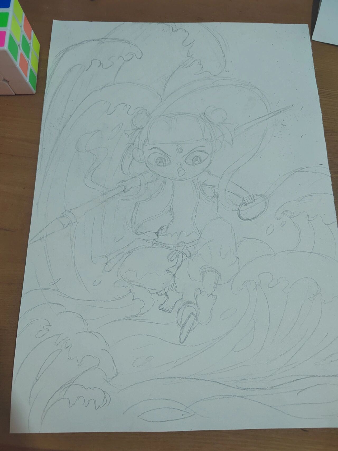 哪吒闹海绘画 哪吒闹海绘画步骤   涂色工具: 马克笔 水彩笔 丙烯