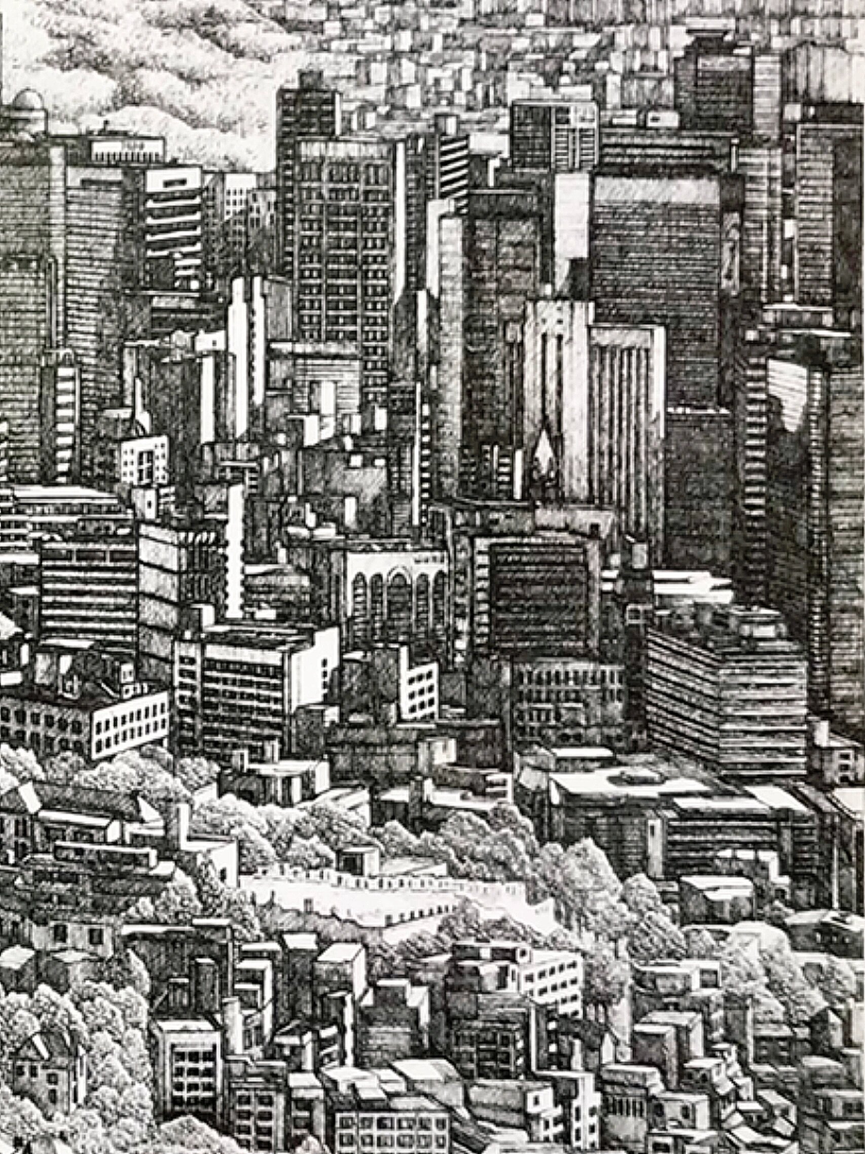手绘大都市——首尔篇seoul 94 首尔鸟瞰图,可以看