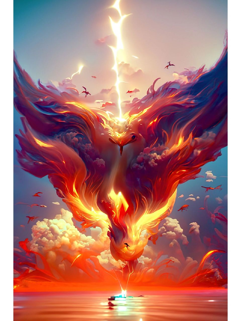 ai绘画-火凤凰涅槃,浴火重生 传说中火凤凰满五百岁后,集香木自焚,复