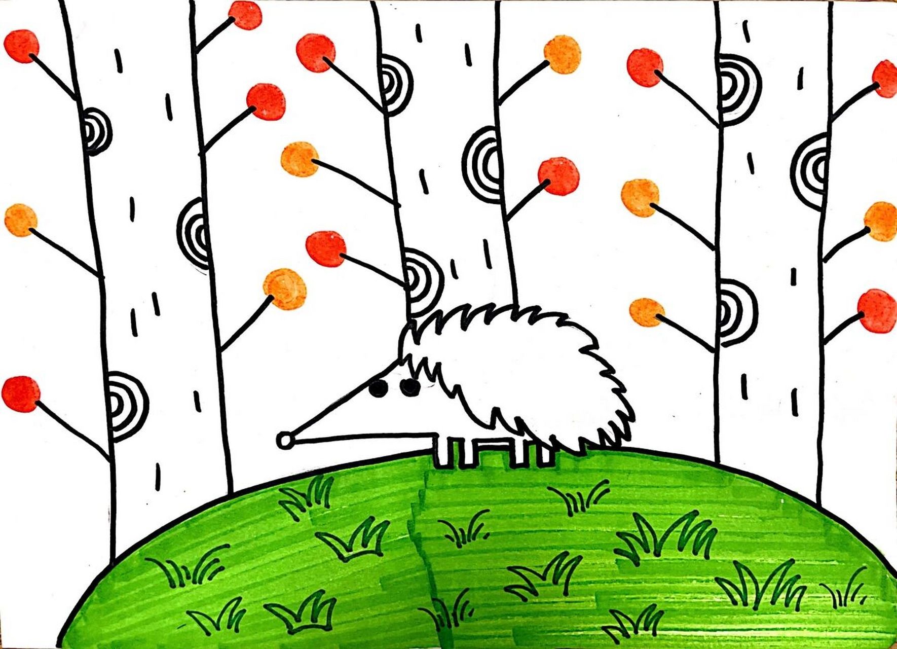 刺猬儿童画步骤图#儿童画# #创意儿童画# #创意美术儿童画# #刺猬