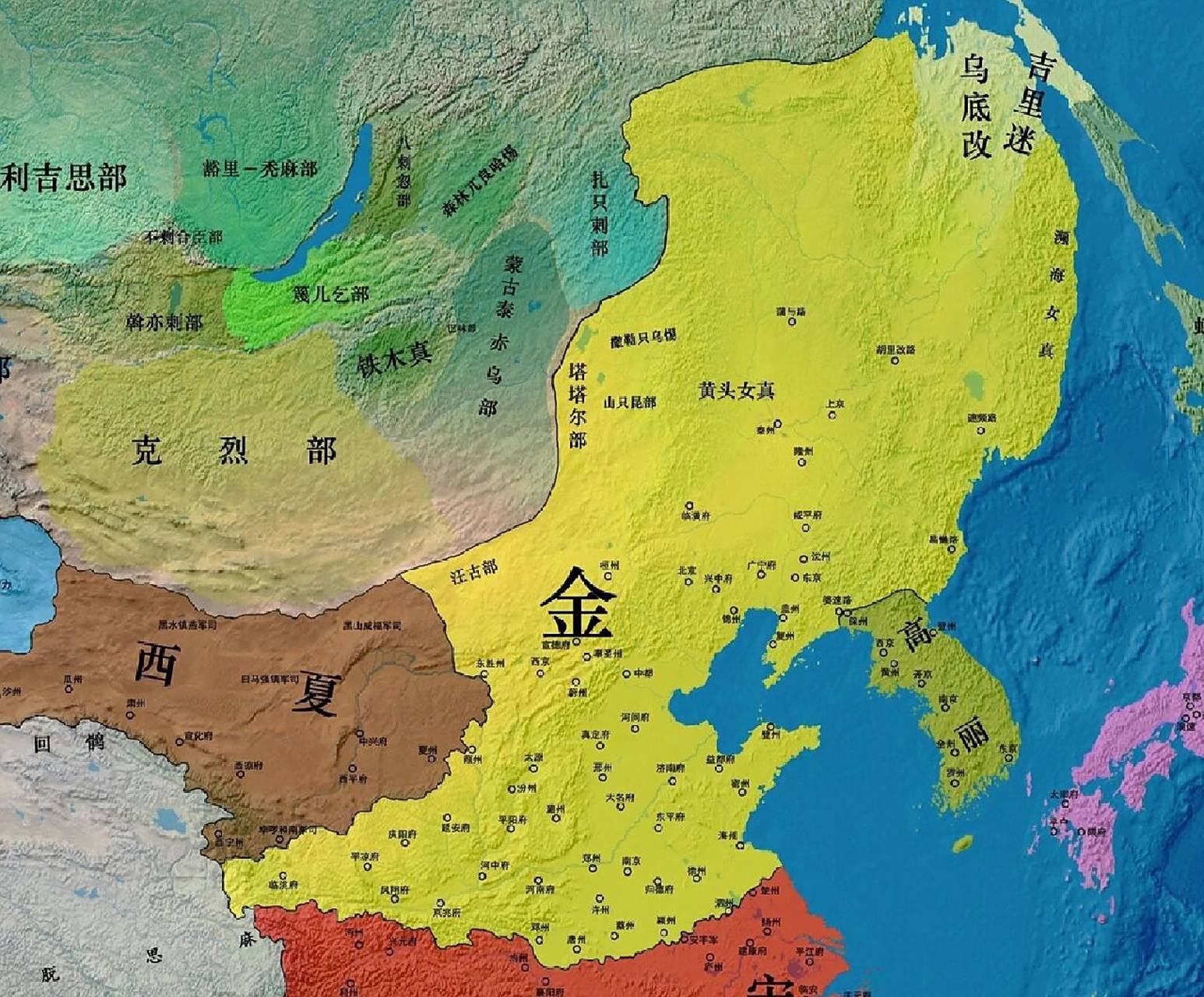1189年大金帝国疆域 金朝(1115年-1234年),是中国历史上由女真族建立