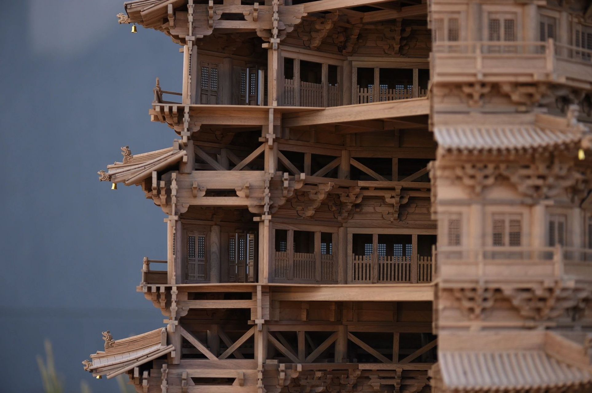 山西应县木塔(剖面模型) 作为世界上最高,最古老的木结构佛塔,此塔建