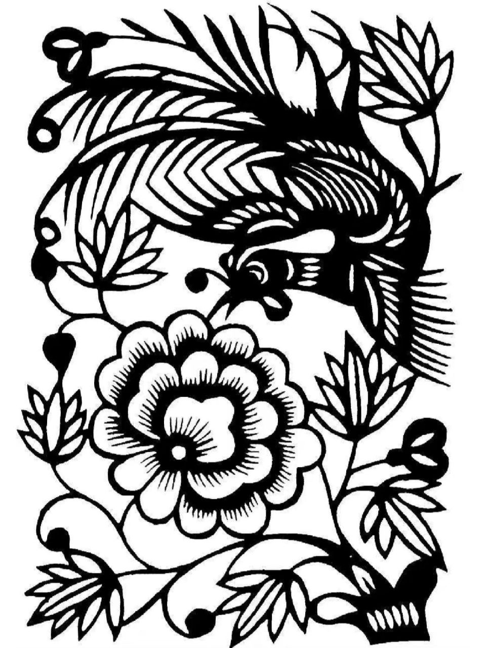 剪纸图案分享之"凤凰" 丹穴之山,有鸟焉,其状如鸡,五采而文,名曰凤皇.