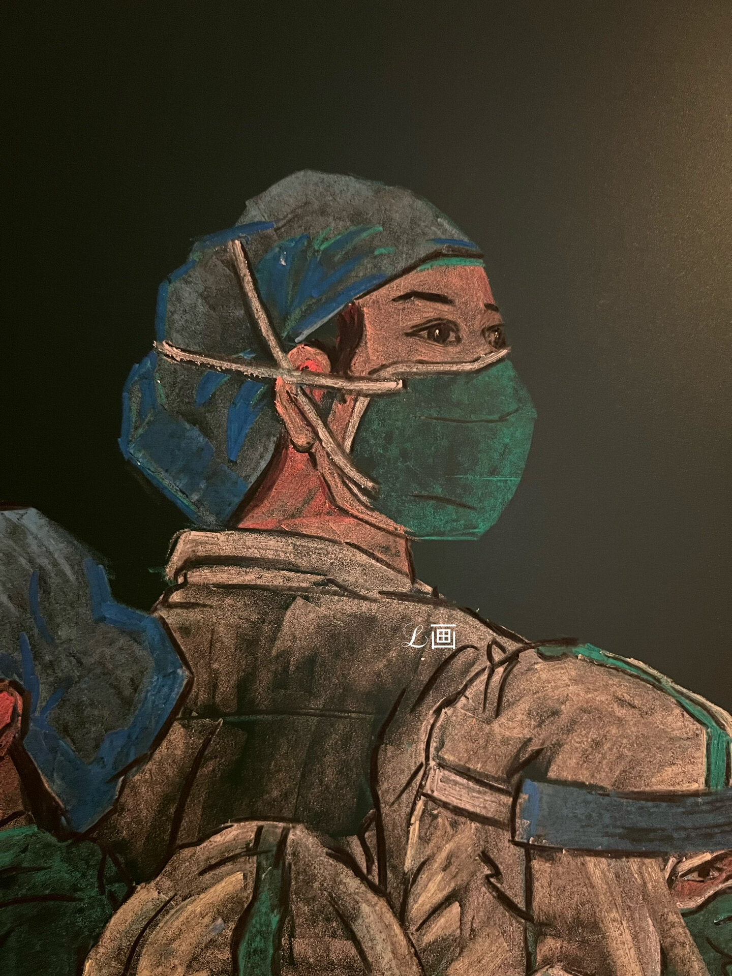 黑板报一抗击疫情 医生人物 粉笔画