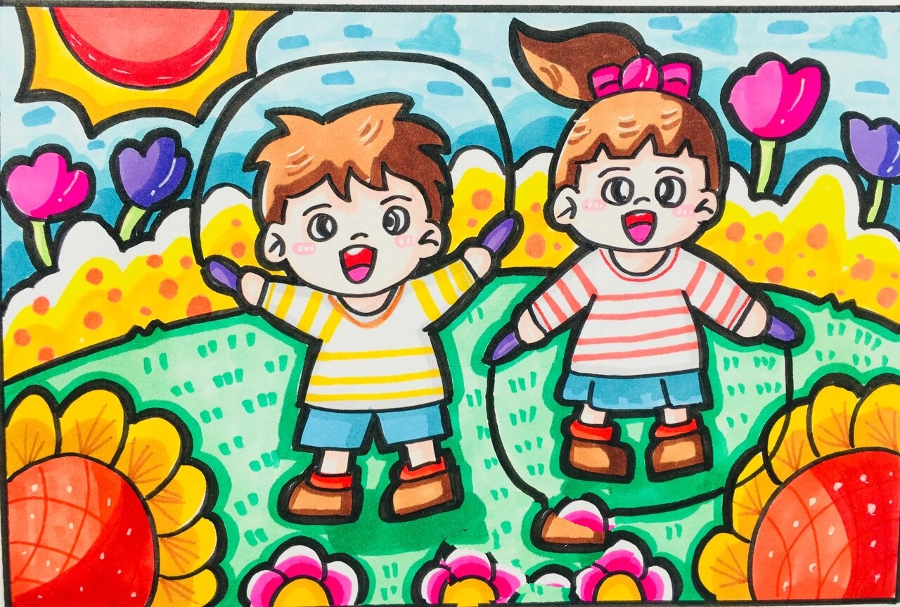 儿童画-162.跳跳绳