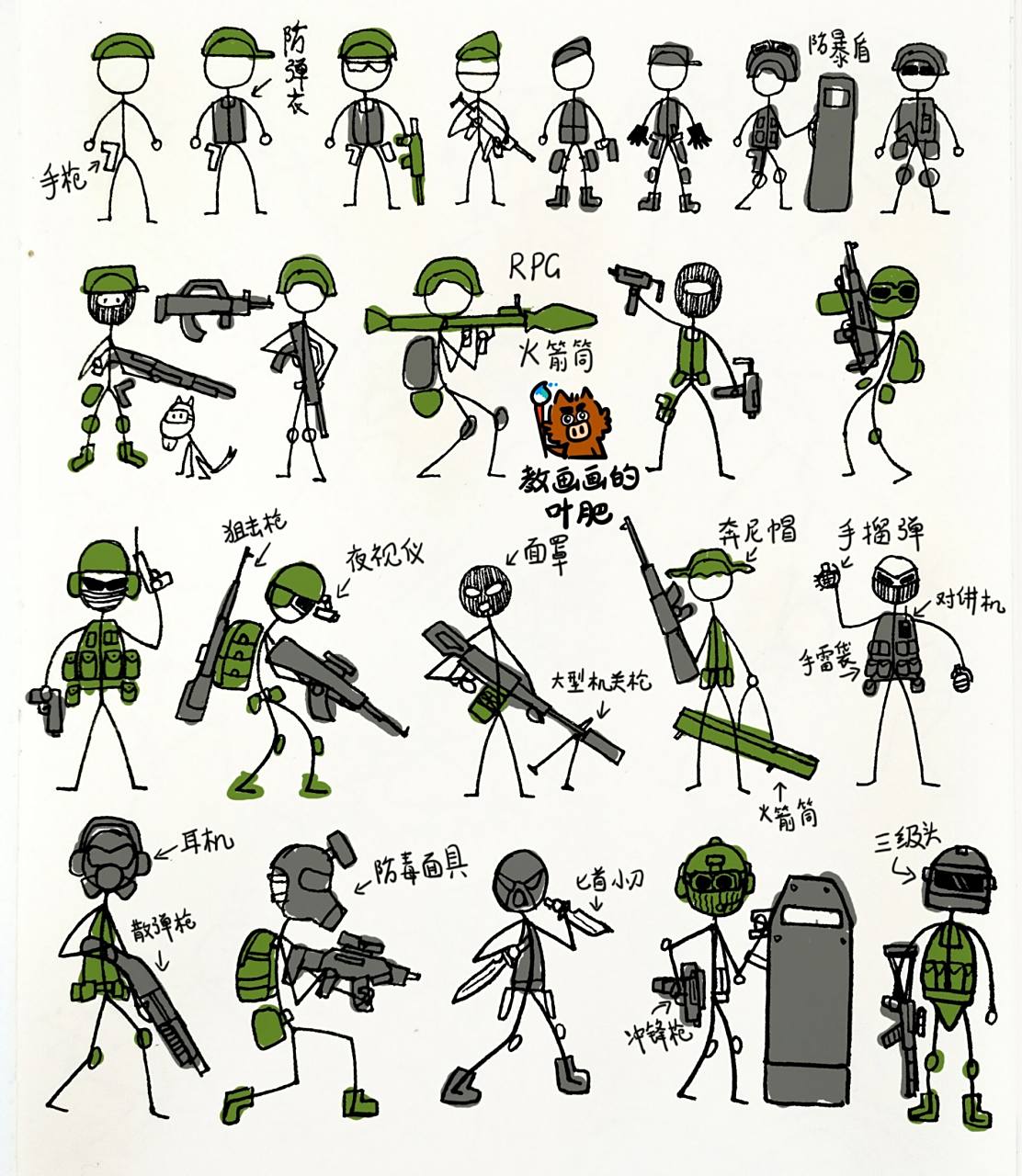 火柴人,单兵装备,热兵器        大家好我的资料都是自己画的,给孩子