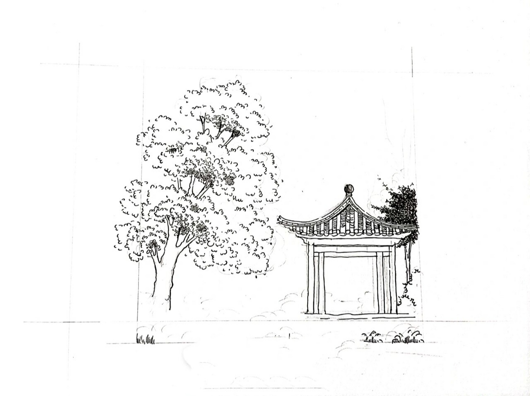 建筑手绘/速写/古建亭子 建筑速写,内附过程图 :无论发生了什么,经历