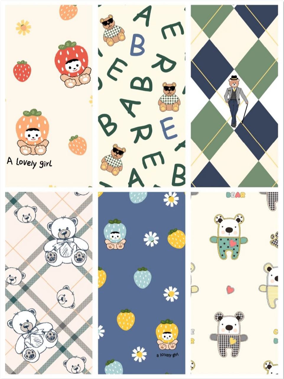 321期 可爱绅士小熊 原创手机壁纸 花型 | 图案设计 可约稿 | 可授权