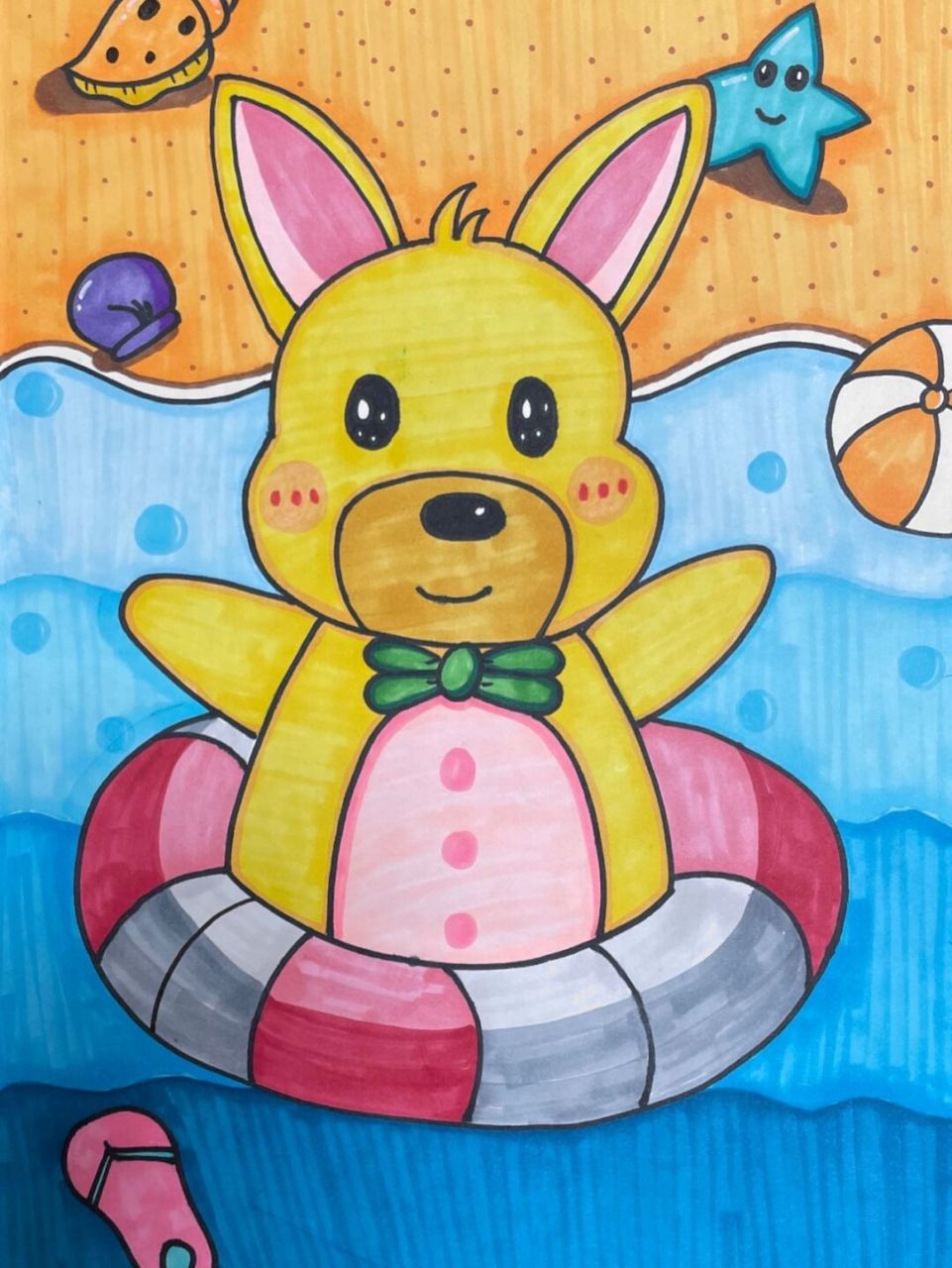 儿童小兔子92线描步骤图 材料:铅笔,橡皮,勾线笔,马克笔 线描稿子在