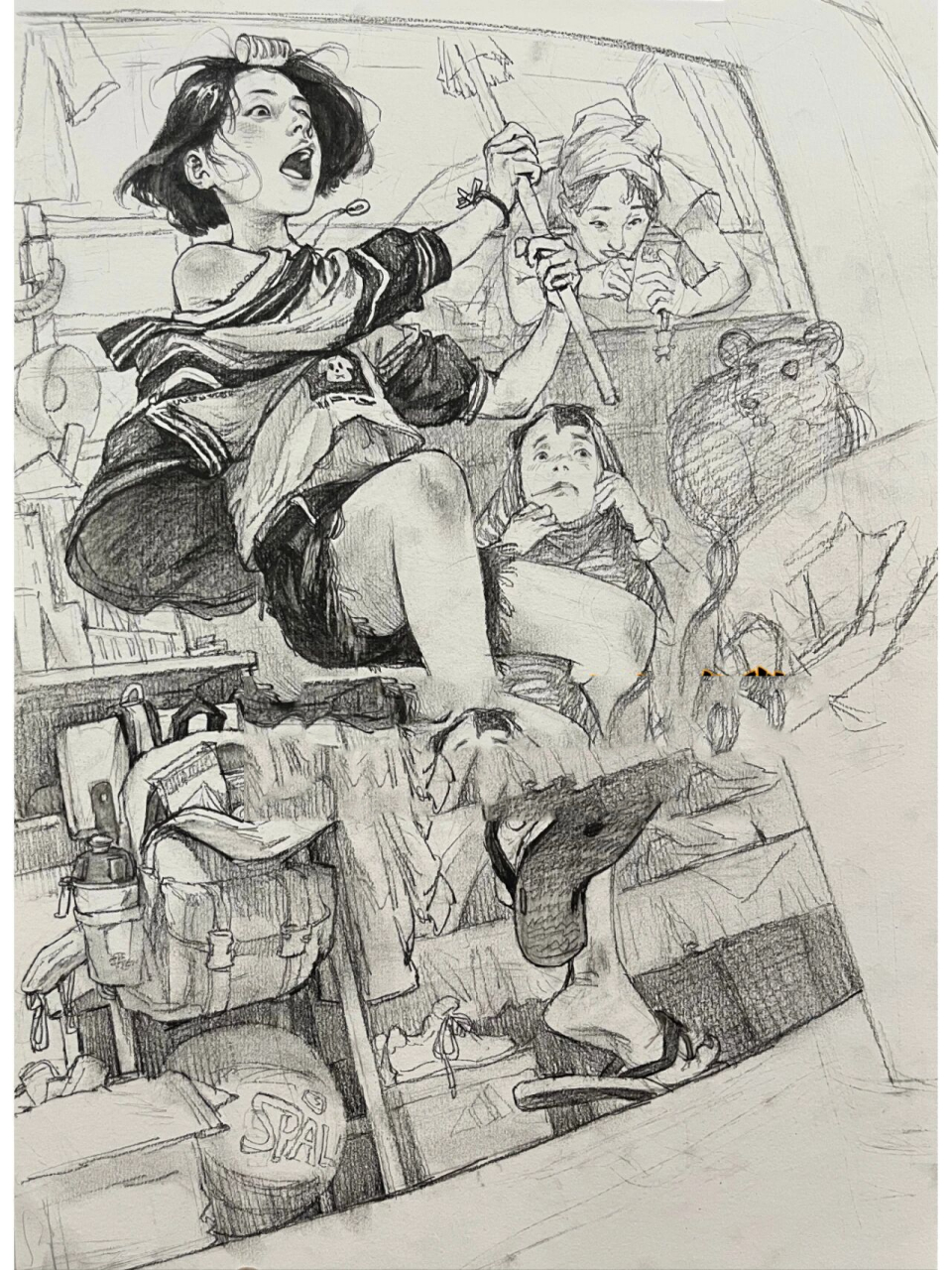 《宿舍一角》创作 一觉醒来才发现,这幅没画完的画落在机场了.