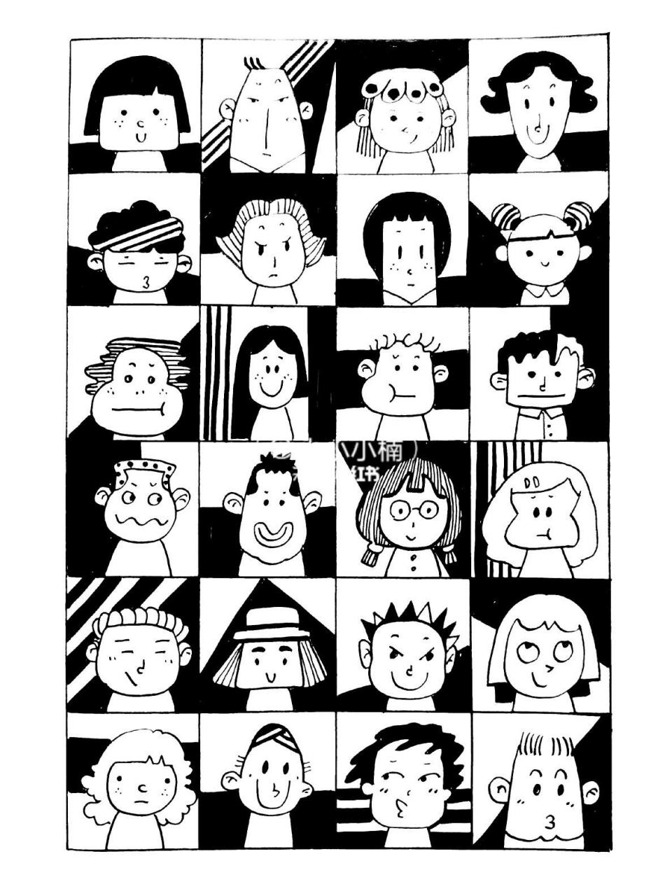 黑白简笔画|人物头像|针管笔|doodle|零基础 嘟嘟～ 小人头集合啦