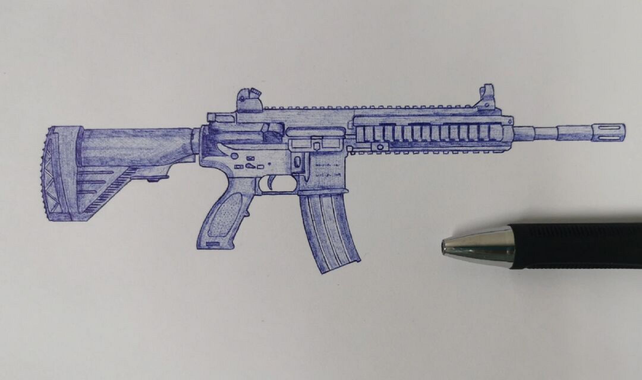 圆珠笔枪械系列 来自台湾粉丝的许愿,hk416完成 图2～图5为过程图