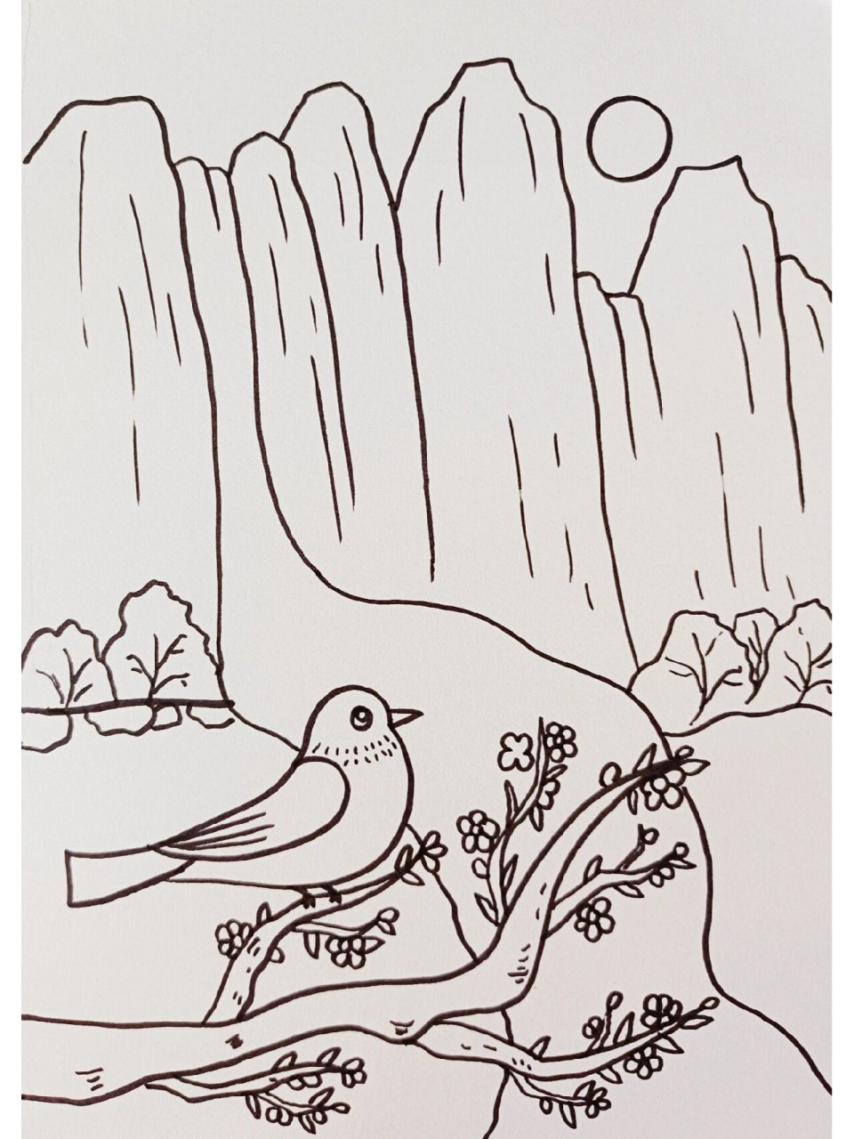 小学古诗《画》诗配画 远看山有色,近听水无声.