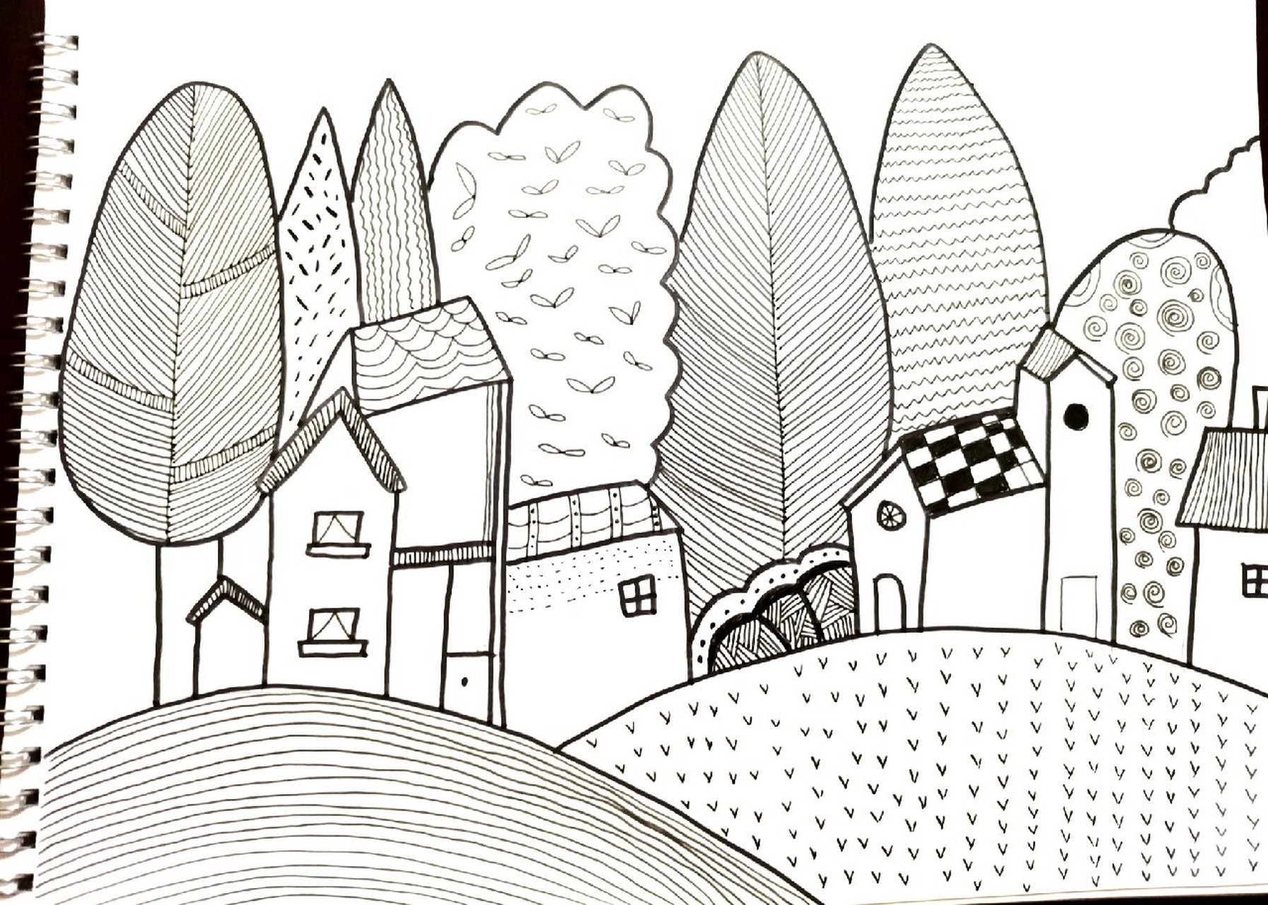 我的家乡线描画 每个人心中都有一个故乡,一起动手画起来吧!