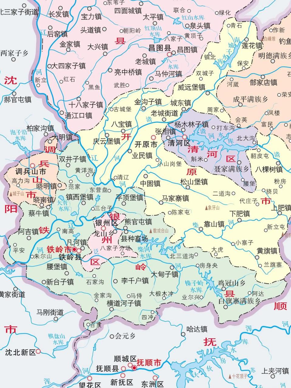辽宁省铁岭市有银州区和清河区两个市辖区,这两区不挨着.
