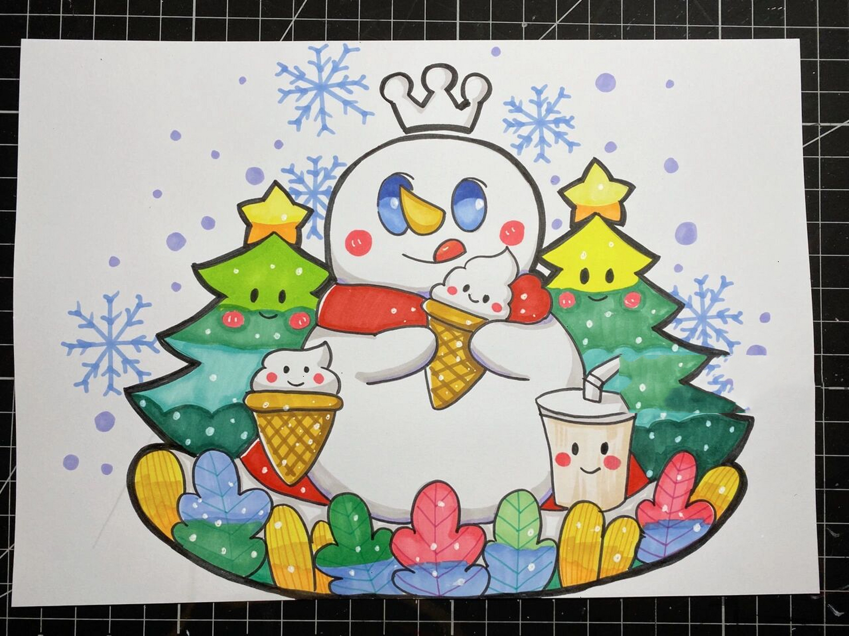 马克笔手绘蜜月冰城雪王 临摹丹尼索儿童画.
