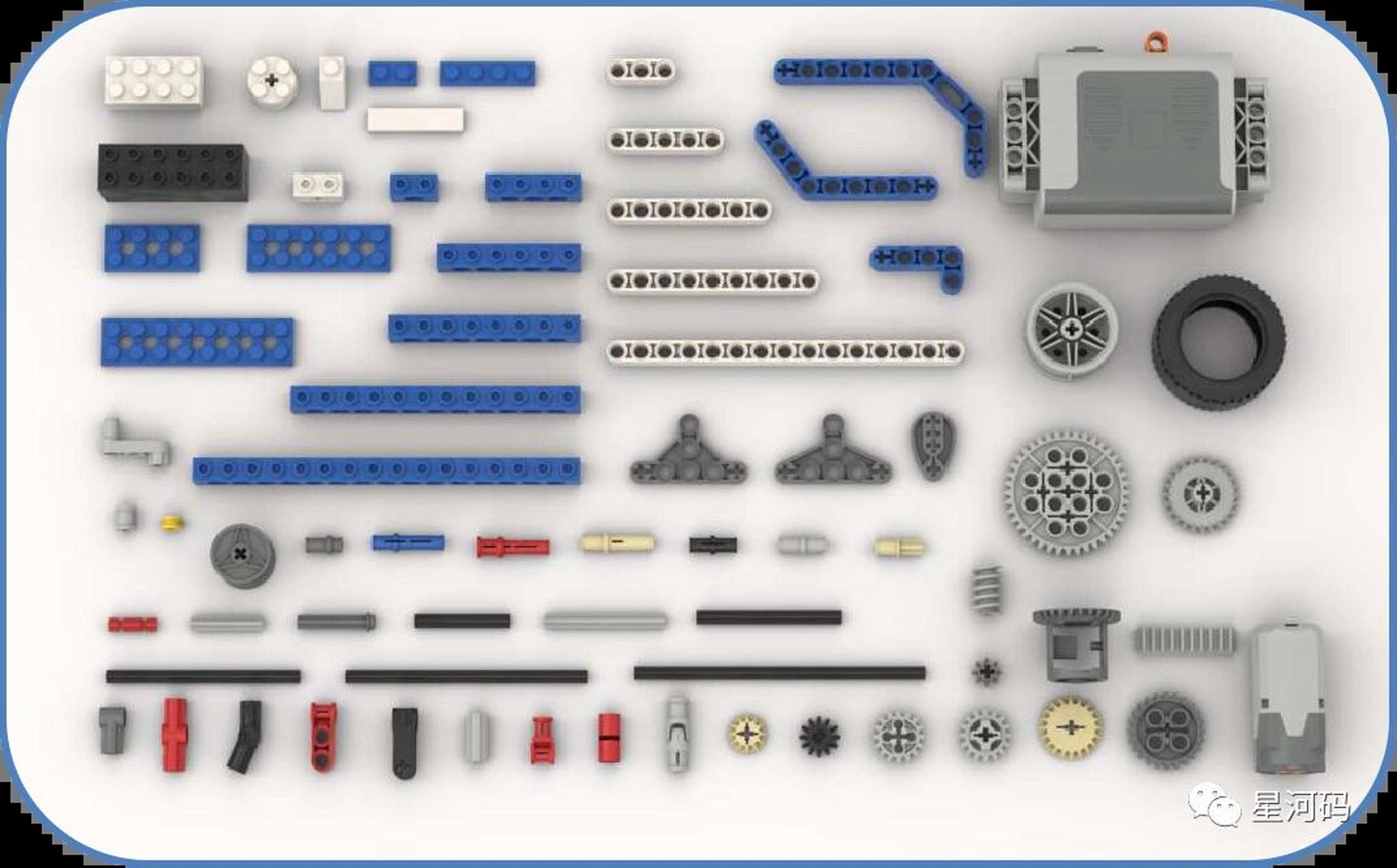 小颗粒器材使用的是乐高9686动力机械套件,该套零件有大量的齿轮