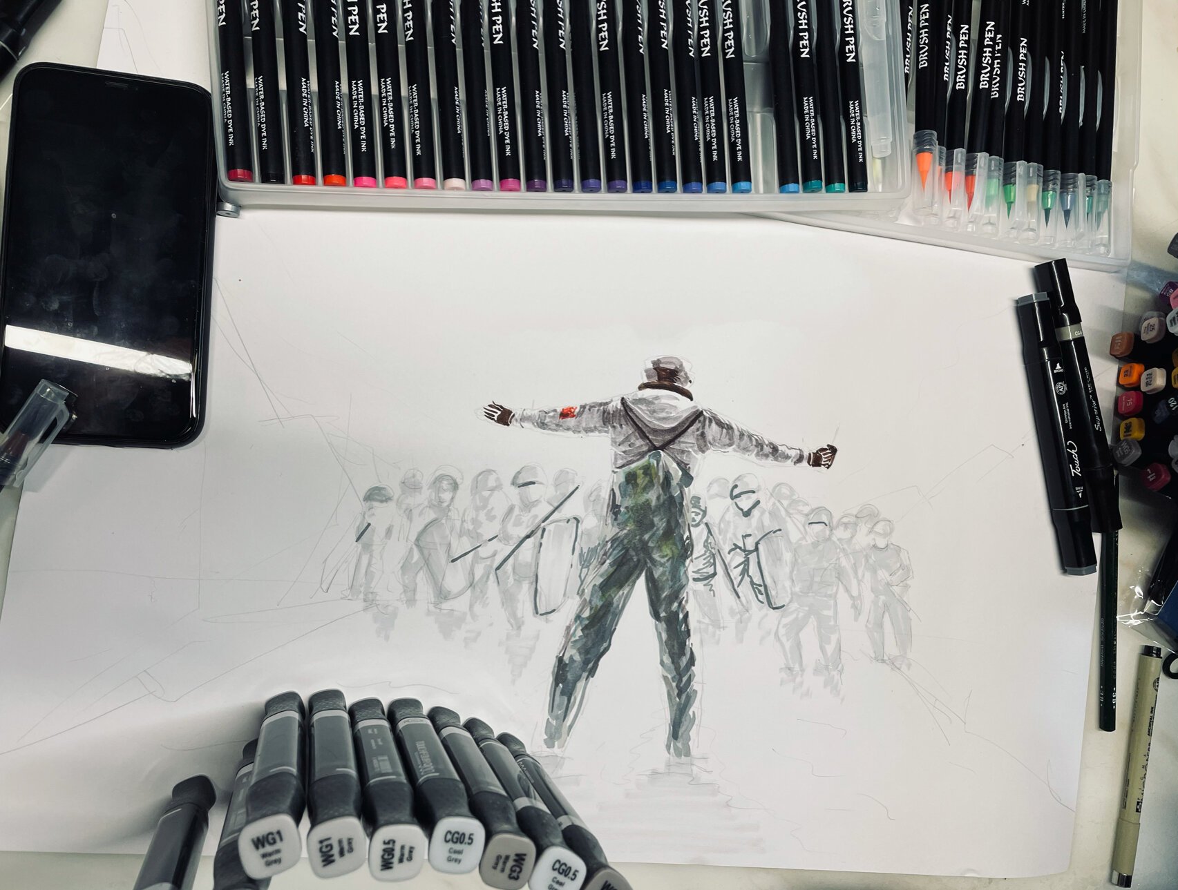 中印边境手抄报 今天的绘画作品 向英雄致敬 感谢你们负重前行!