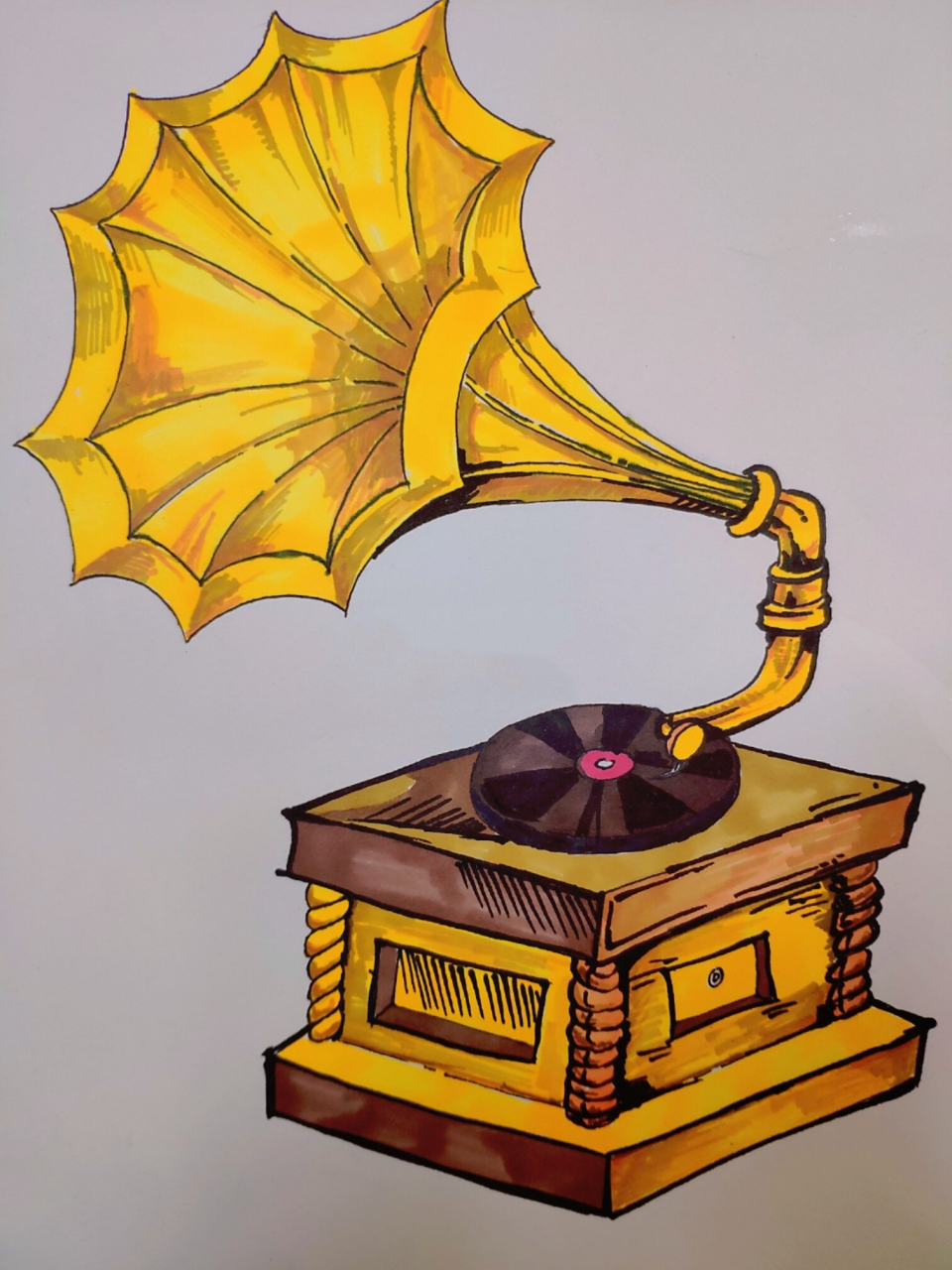 创意素描联想绘画～《音乐90留声机》 留声机是一种用来放送唱片