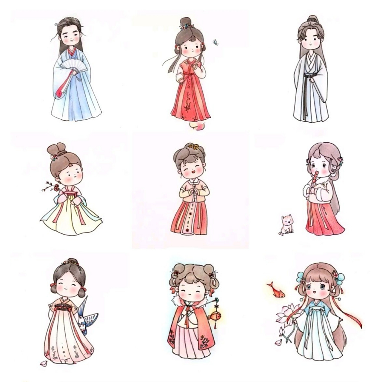 古风小人合集|简笔画|"幸得君心似我心" 又可以凑一波儿九图了,赶紧