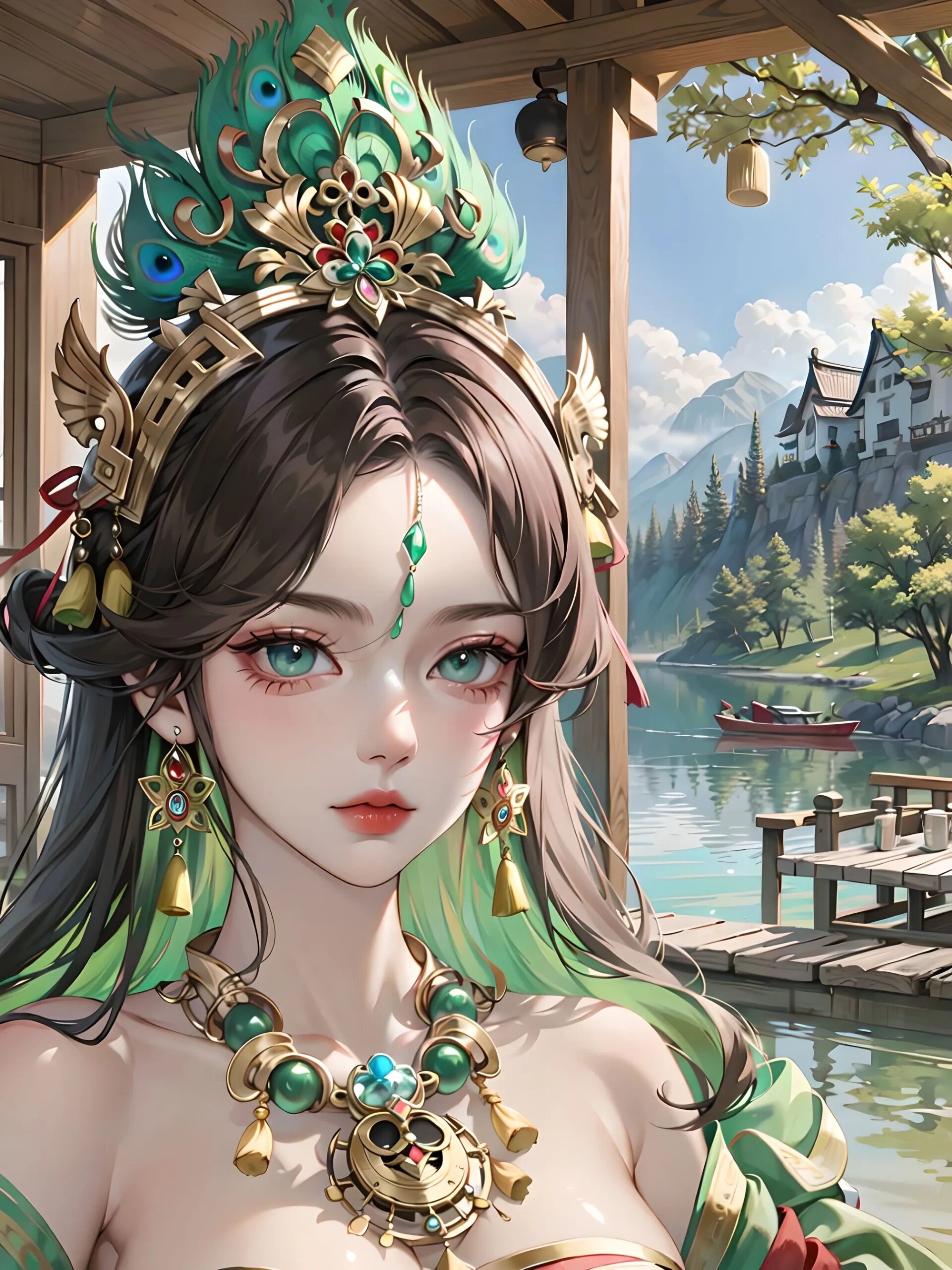孔雀拟人|湖边的雀族少女