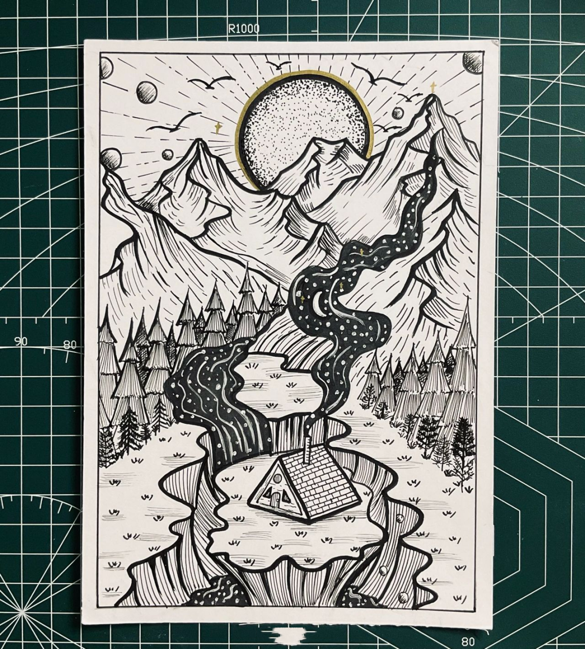 黑白风景画93超治愈线描5/10093针管笔手绘 风景线稿了l装饰画l