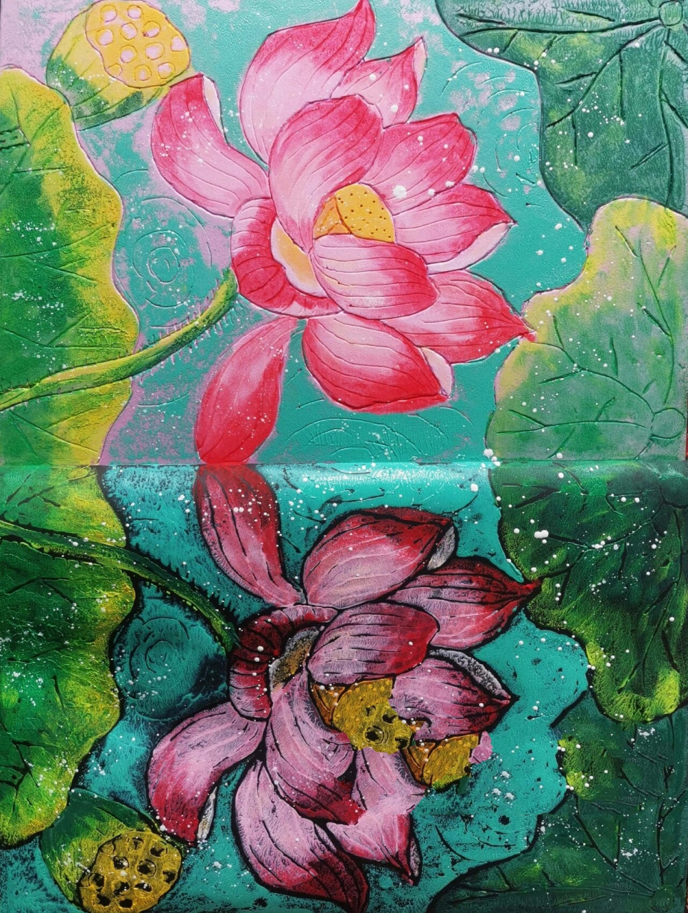 吹塑板画《美丽的荷花》