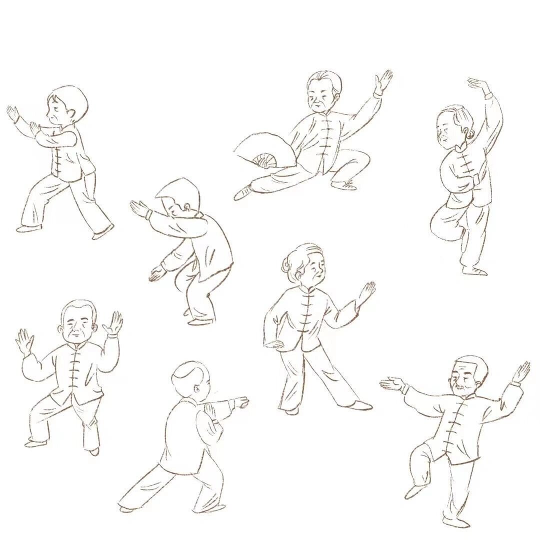 速写|太极 速写一组公园大爷大妈太极动态