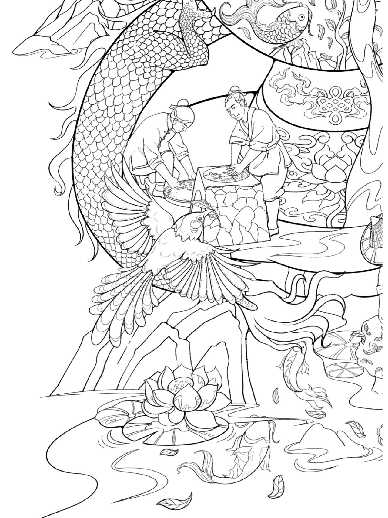 原创国潮插画 | 龙井茶主题 线稿