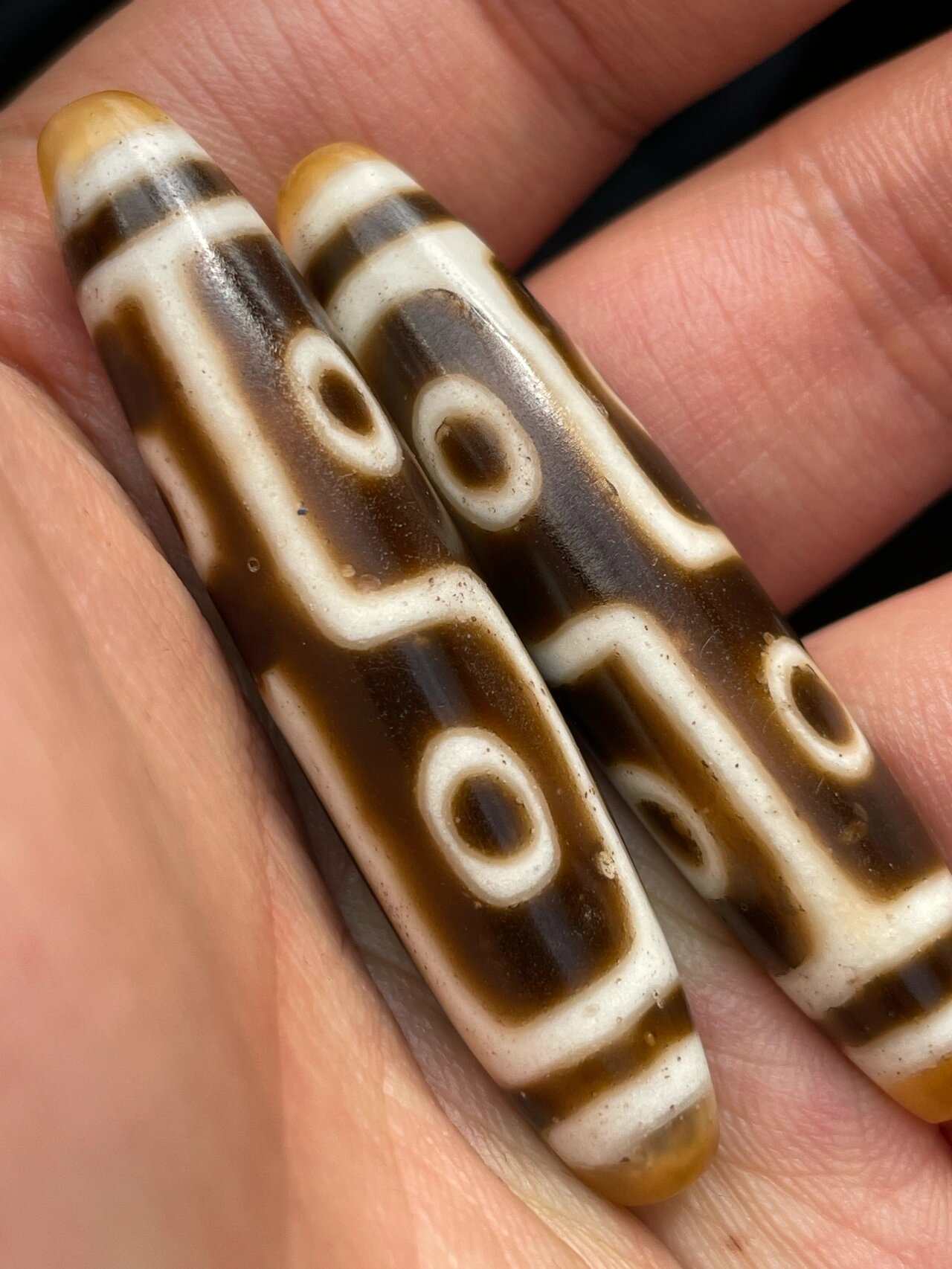 清代·老料器天珠 折线六眼